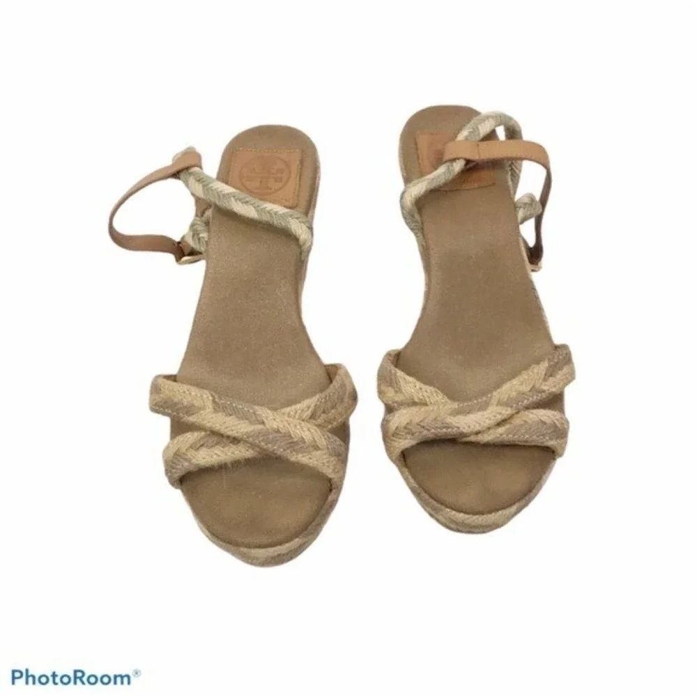 Tory Burch natural Camelia jute wedge sandals